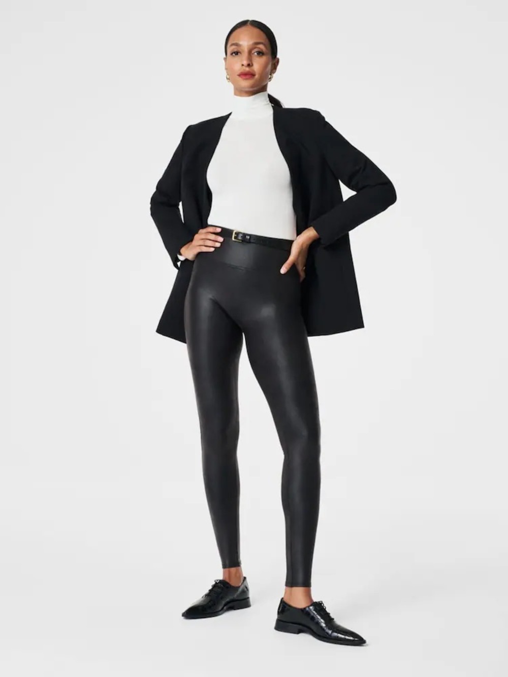 Spanx NWT Faux Leather Leggings L Black Shaping Aesthetic Streetwear
